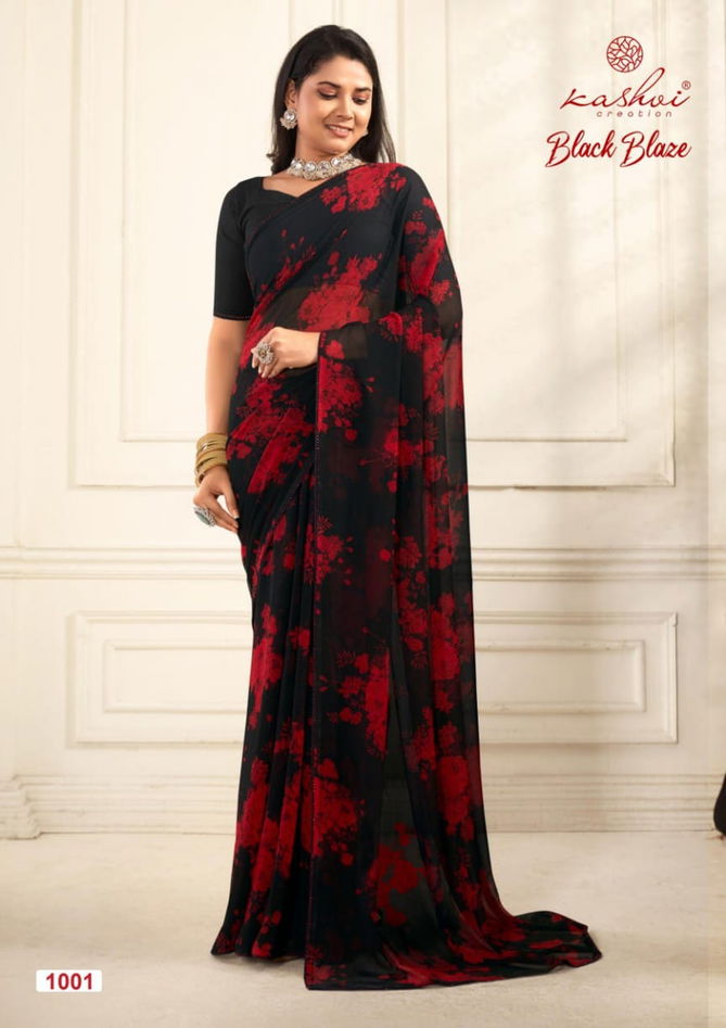 Black Blaze By Kashvi Daily Wear Georgette Sarees Wholesale Online